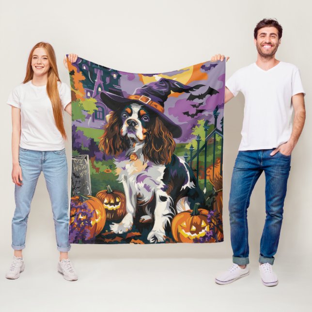 Cobertor De Velo Cão Springer Spaniel Bruxas de Halloween Abóbora A (In Situ)