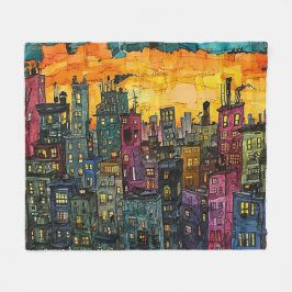 Cobertor De Velo Capa de Cidade no Sunset - Arte Urbana Vibrante