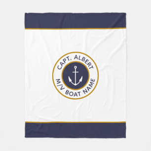 Cobertor De Velo Capitão Seu Nome Cobrir Branco Azul Anchor Duvet