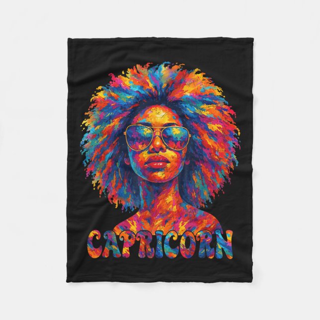 Cobertor De Velo Capricórnio Queen Afro Art African American Women  (Frente)