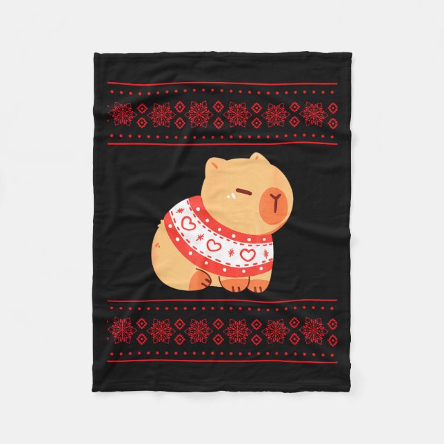 Cobertor De Velo Capybara Christmas Sweater  (Frente)