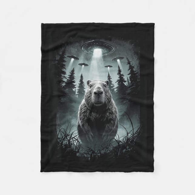 Cobertor De Velo Capybara Selfie Com Alienígena Ufo Funny Capybara  (Frente)