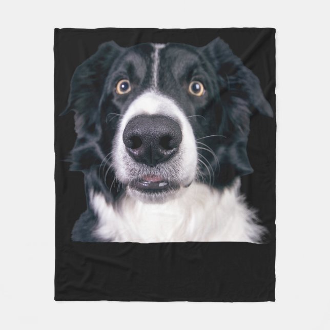 Cobertor De Velo Cara de Cachorro Preto e Branco (Frente)