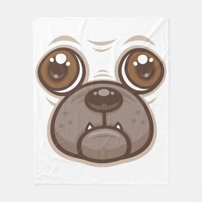 Cobertor De Velo Cara de Cachorro Pug Cartoon (Frente)