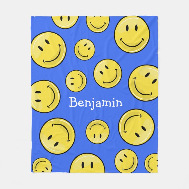 Cobertor De Velo Cara feliz amarela clássica (Frente)