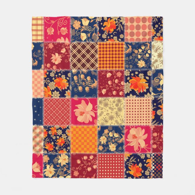 Cobertor De Velo Caractere de patch: Combinação Floral e Geométrica (Frente)