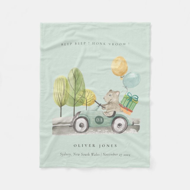 Cobertor De Velo Carro do Partido do Ursinho Verde de Aqua Bonito (Frente)