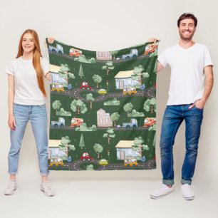 Cobertor De Velo Carros bonitos na cidade padrão para meninos verde