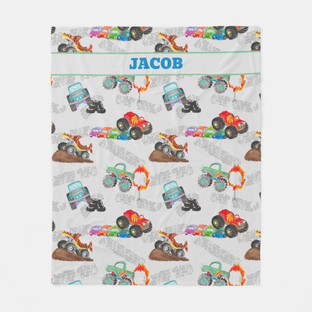 Cobertor De Velo Carros de Aquarela de Caminhão Monstro (Frente)