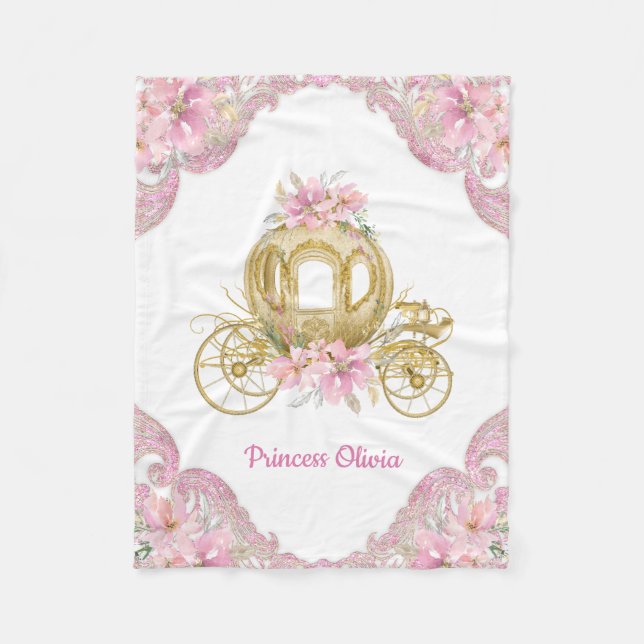 Cobertor De Velo Carruagem Princesa Rosa Dourada Bebê (Frente)
