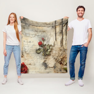 Cobertor De Velo Carta de Amor Antiga Caligrafia Floral