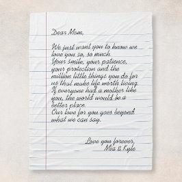 Cobertor De Velo Carta Manuscrita Personalizada Mãe de Mensagem de 