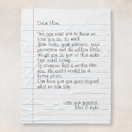 Cobertor De Velo Carta Manuscrita Personalizada Mãe de Mensagem de 