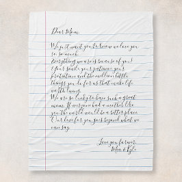 Cobertor De Velo Carta Manuscrita Personalizada Mãe de Mensagem de 