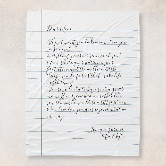 Cobertor De Velo Carta Manuscrita Personalizada Mãe de Mensagem de  (Criador carregado)