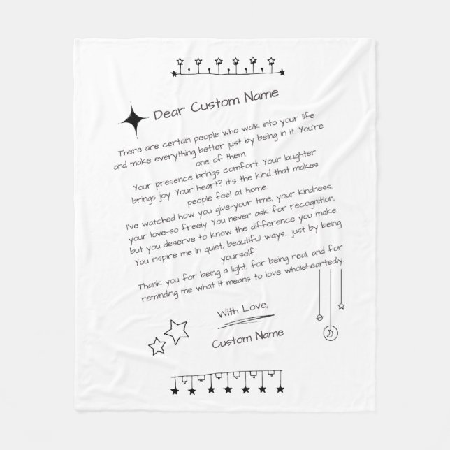 Cobertor De Velo Carta Personalizada a uma Pessoa Bela (Frente)