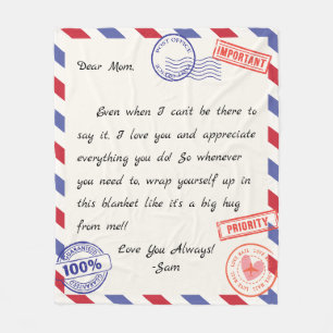 Cobertor De Velo Carta Personalizada Em Aberto Para Mãe, Pai, Avó