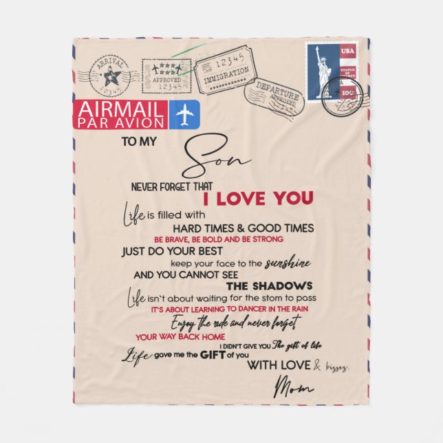 Cobertor De Velo Carta Personalizada Para O Meu Filho (Frente)