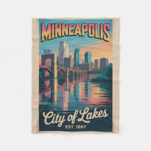 Cobertor De Velo Cartaz de Viagem Retro Vintage Minneapolis Minneso