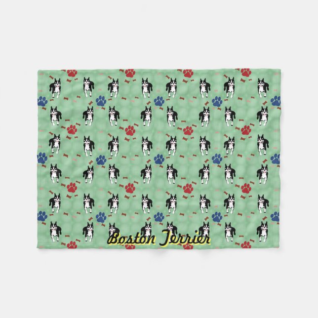 Cobertor De Velo Cartoon de Boston Terrier (Frente (Horizontal))