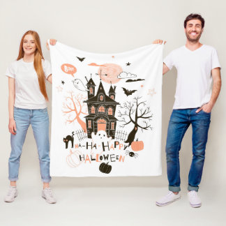 Cobertor De Velo Casa Assombrada "Ha Ha Happy Halloween"