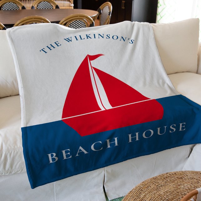 Cobertor De Velo Casa náutica simples e personalizada moderna (vacation home nautical red white and blue fleece blanket )
