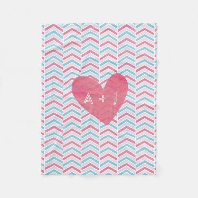 Cobertor De Velo Casais - Cereja e Padrão de Chevron Esmaecido Azul (Frente)