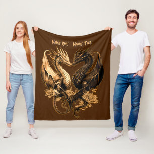 Cobertor De Velo Casais Dragões Dourados Adicionar Nomes 50"x60"