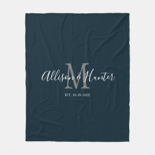 Cobertor De Velo Casais Manuscritos Marinho de Script Azul Monogram