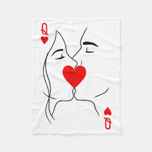 Cobertor De Velo Casal Romântico Beija Rainha de Copas Jogando Pôqu