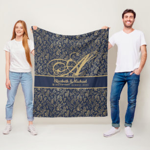 Cobertor De Velo Casamento de recém-casados com folhas Douradas azu