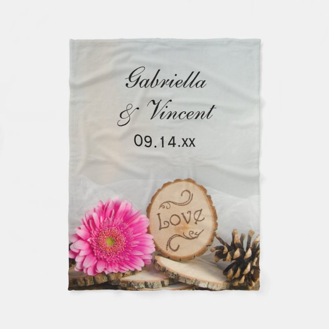 Cobertor De Velo Casamento Rustic Pink Daisy Woodland (Frente)