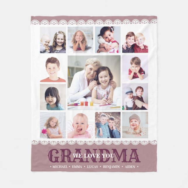 Cobertor De Velo Castanho Monograma Fotografia Colagem Fleece Blank (Frente)