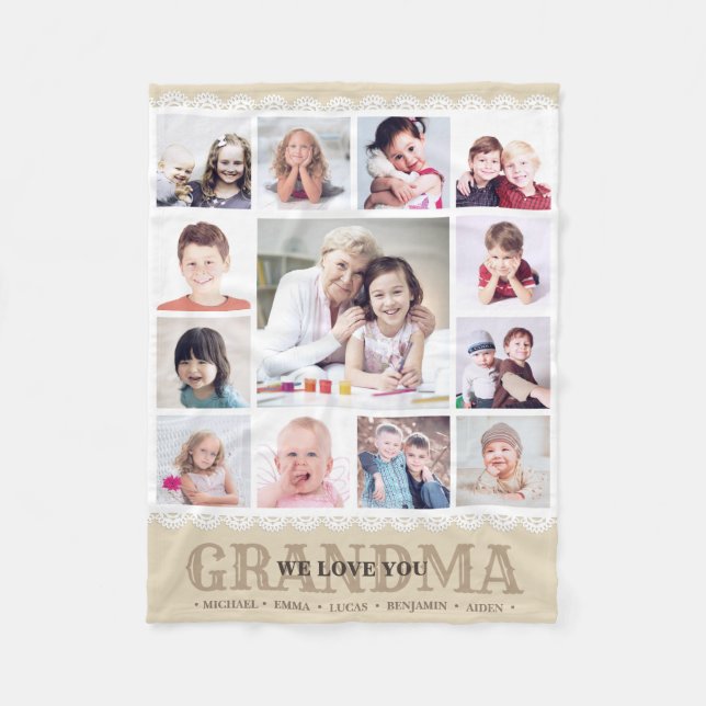 Cobertor De Velo Castanho Monograma Fotografia Colagem Fleece Blank (Frente)