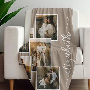 Cobertor De Velo Castanho Personalizado Com Colagem De Fotografias