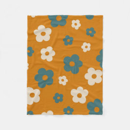 Cobertor De Velo Castanho Whimsical e Retro Floral Azul, Cheio
