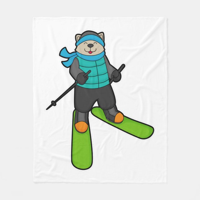 Cobertor De Velo Cat as Skier with Ski (Frente)