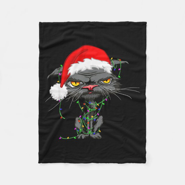 Cobertor De Velo Cat Christmas Lights Bored Cat Santa Hat Funny Cat (Frente)