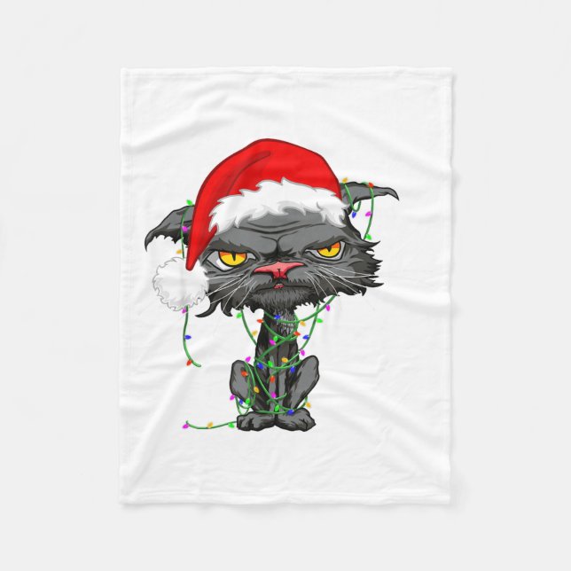 Cobertor De Velo Cat Christmas Lights Bored Cat Santa Hat Funny Cat (Frente)
