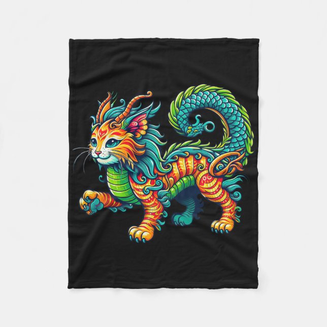 Cobertor De Velo Cat Dragon Happy Chinese New Year 2024 Womens Mens (Frente)