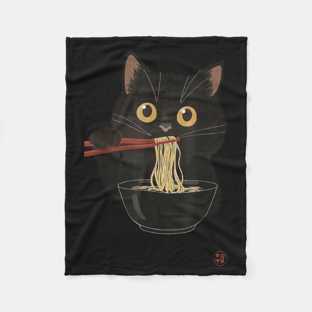Cobertor De Velo Cat Eating Ramen Funny Japanese Kawaii Cat Anime L (Frente)