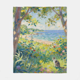 Cobertor De Velo Cat Flowers And Sea