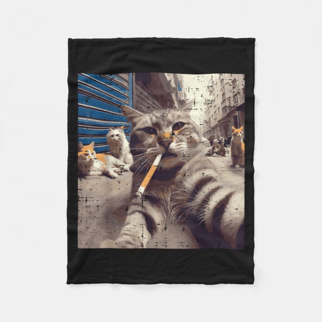 Cobertor De Velo Cat Gangster Street Cats Selfie Funny Meme Humor M (Frente)