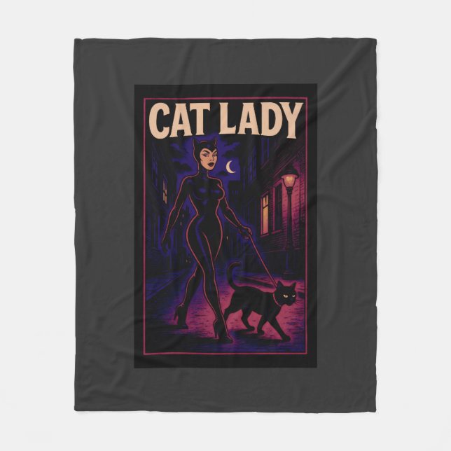 Cobertor De Velo Cat Lady -Cats Art Lover- City Night Comic Graphic (Frente)