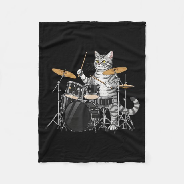 Cobertor De Velo Cat Playing Drums Drumset Drumkit Drumming Drum Dr (Frente)