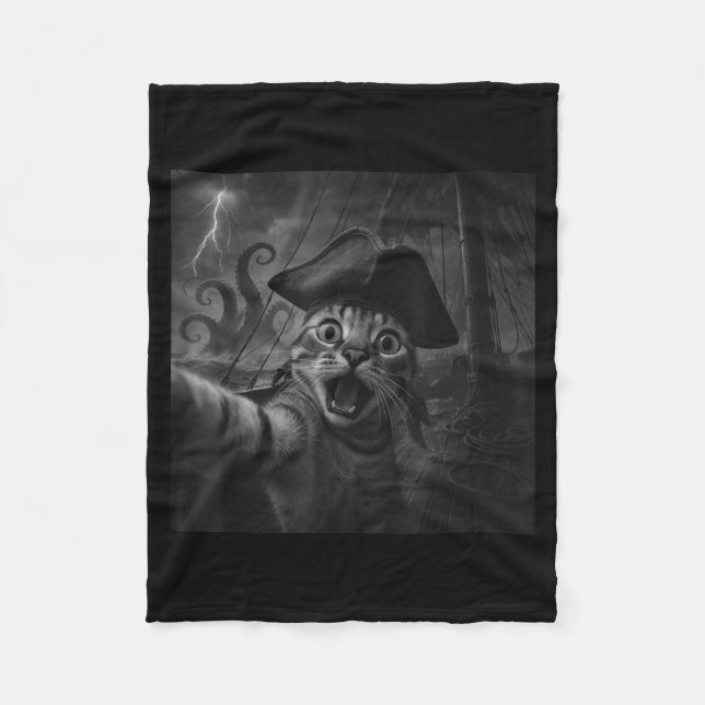 Cobertor De Velo Cat Selfie With Kraken Octopus Funny Meme Men Wome (Frente)
