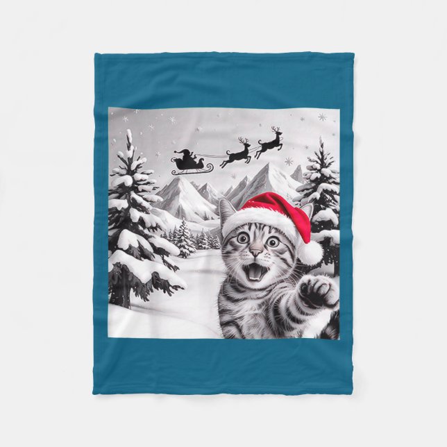 Cobertor De Velo Cat Selfie With Santa  (Frente)
