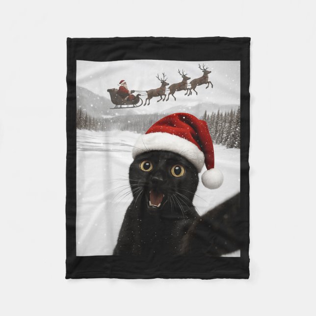 Cobertor De Velo Cat Selfie With Santa Funny Black Cat Christmas Me (Frente)