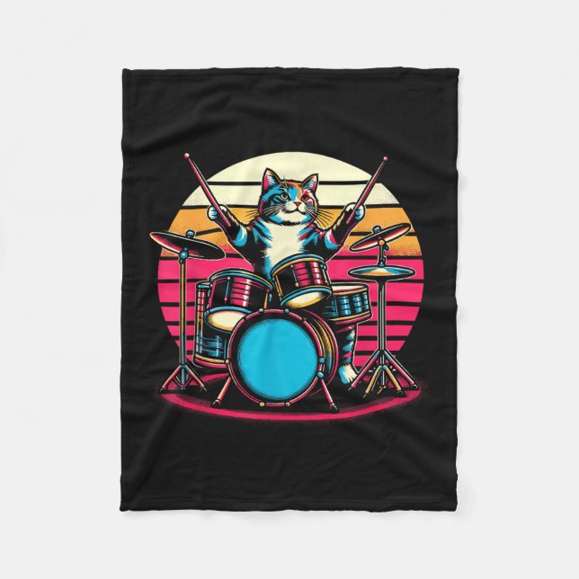 Cobertor De Velo Cat Tocando Tambores Drummer Novelty Music Lover F (Frente)