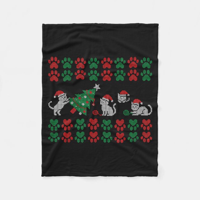 Cobertor De Velo Cat Ugly Sweater Pattern Christmas Knitting  (Frente)